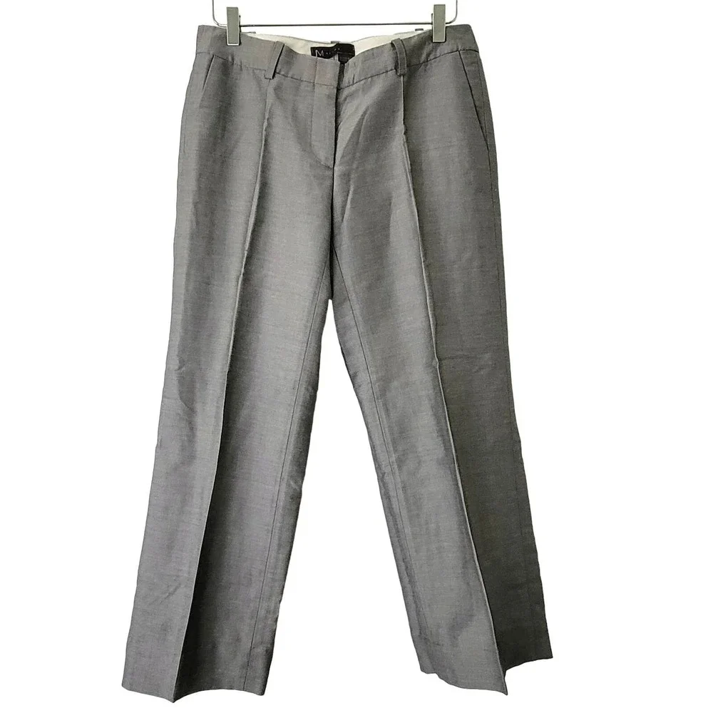 M Siamo Silk Wool Mohair Blend Ankle Trouser Silver Straight Leg Classic Prep 10